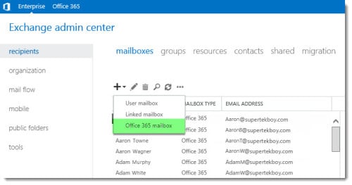New Office 365 Mailbox link