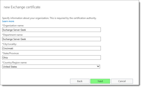 Generate a Certificate Request in Exchange 2016 I