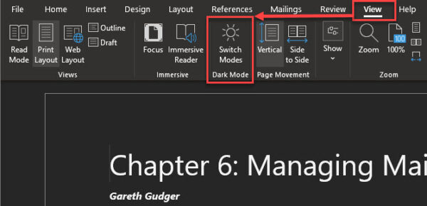 Microsoft Word Dark Mode - Turning on the lights