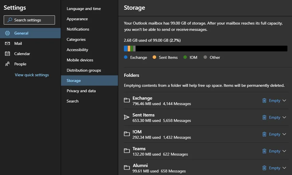Managing mailbox storage with Outlook on the Web (OWA)