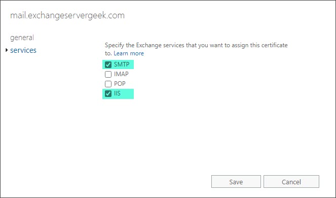 Exchange 2019 Certificates Services Assigned